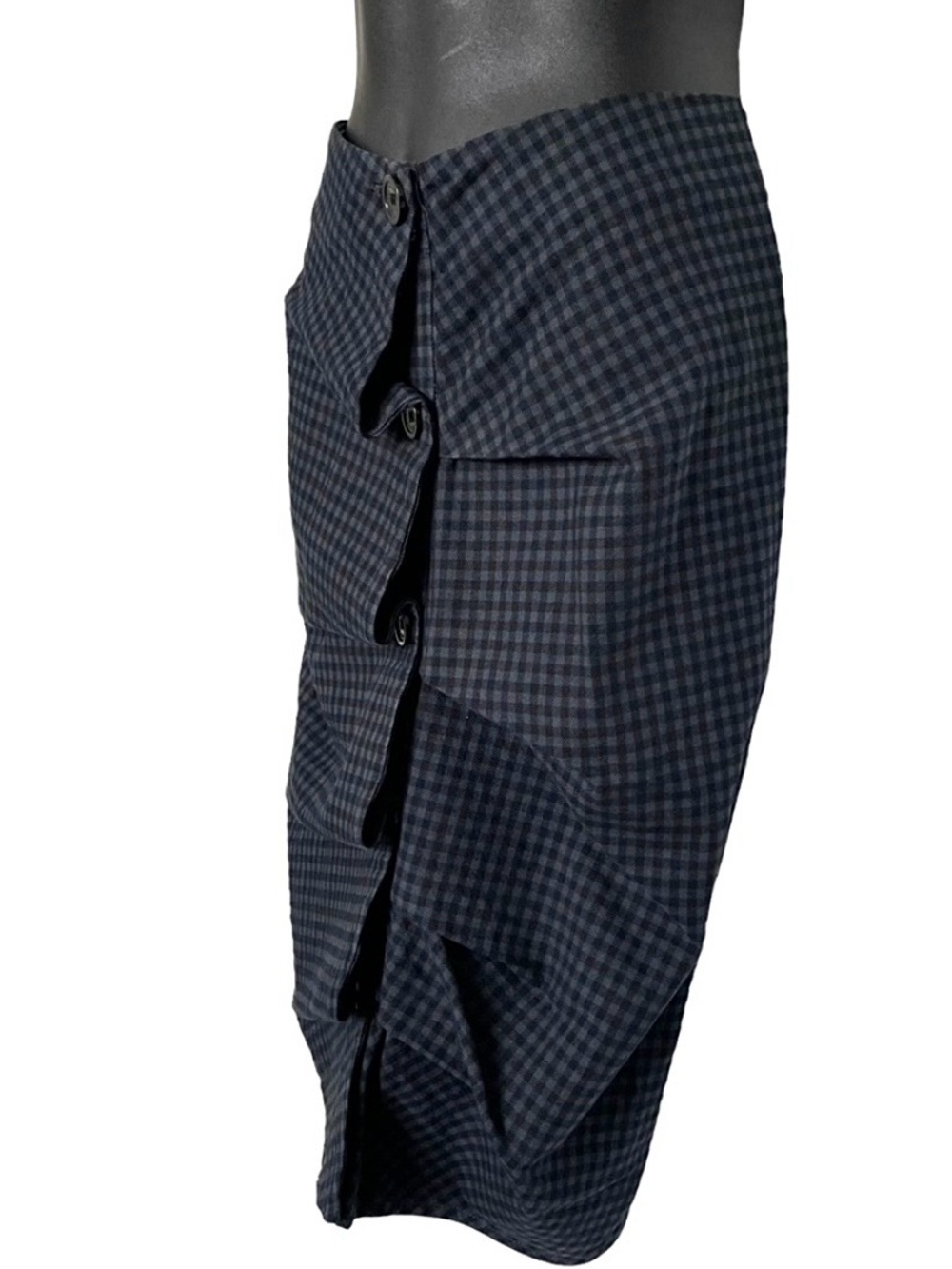 Alexander McQueen McQ Asymmetrical Blue Black Pencil Skirt Button Front Size 4US - Picture 13 of 16